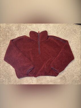 Cozy Maroon Sherpa 3 Quarter Zip-Up Jacket